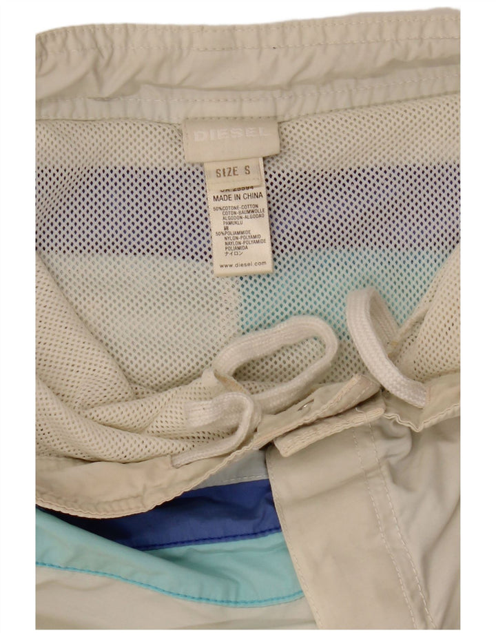 DIESEL Mens Swimming Shorts Small  Off White Striped Cotton