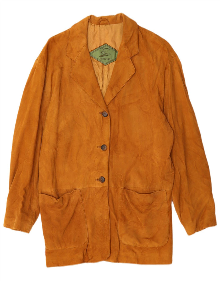 Vintage Womens 3 Button Leather Blazer Jacket UK 14 Medium Brown Leather