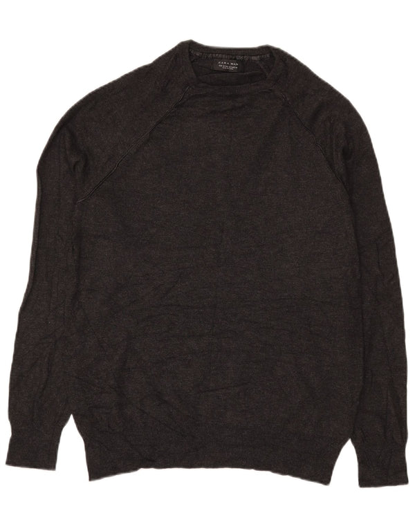 Zara Mens Crew Neck Jumper Sweater Medium Grey