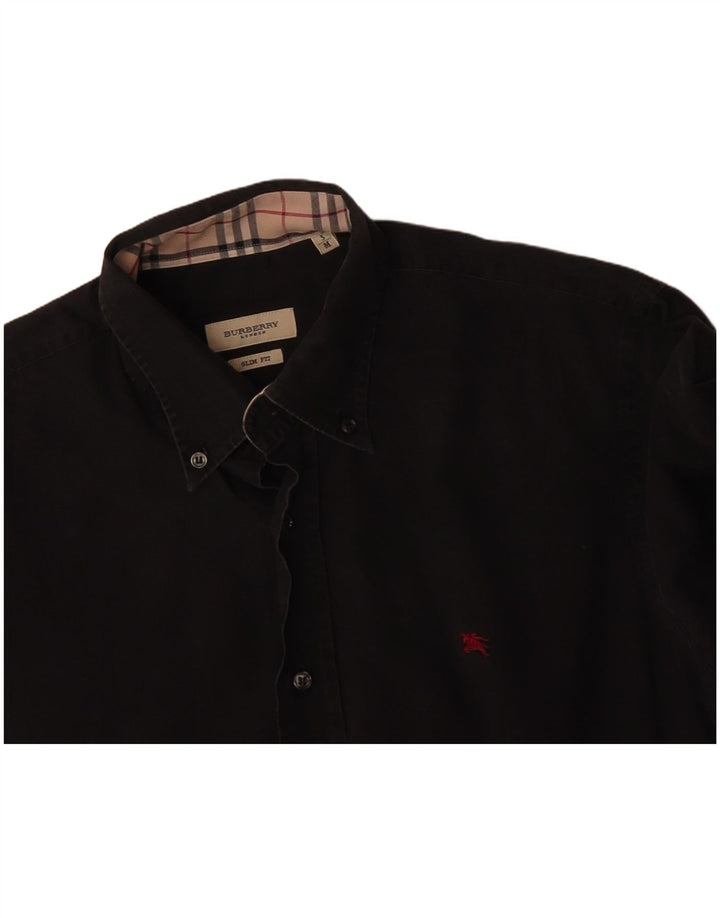 BURBERRY Mens Slim Fit Shirt Medium Black Cotton