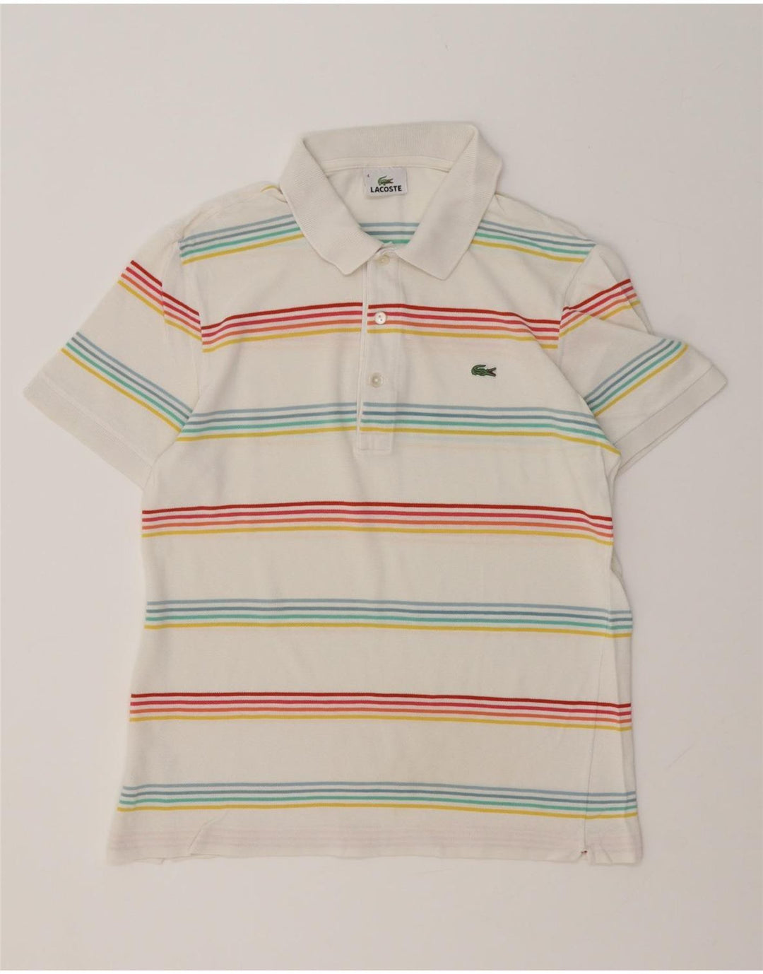 LACOSTE Mens Polo Shirt Size 4 Medium White Striped Cotton