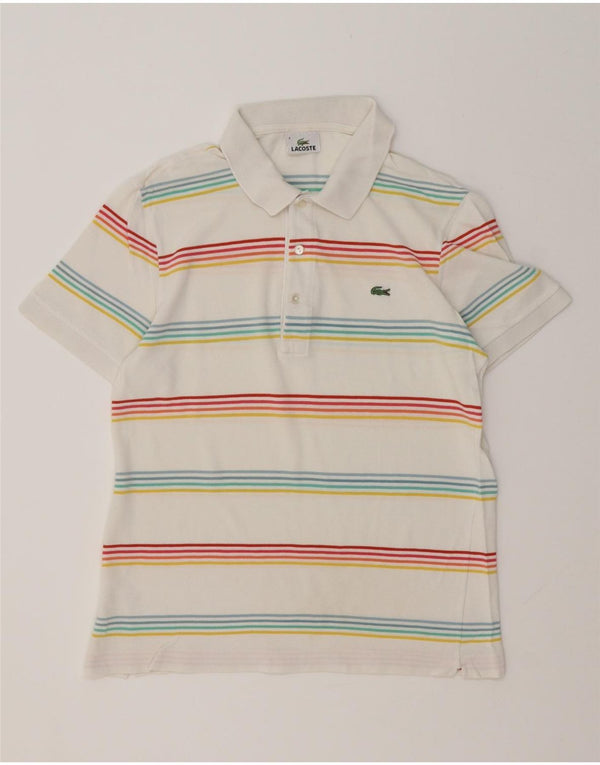 LACOSTE Mens Polo Shirt Size 4 Medium White Striped Cotton