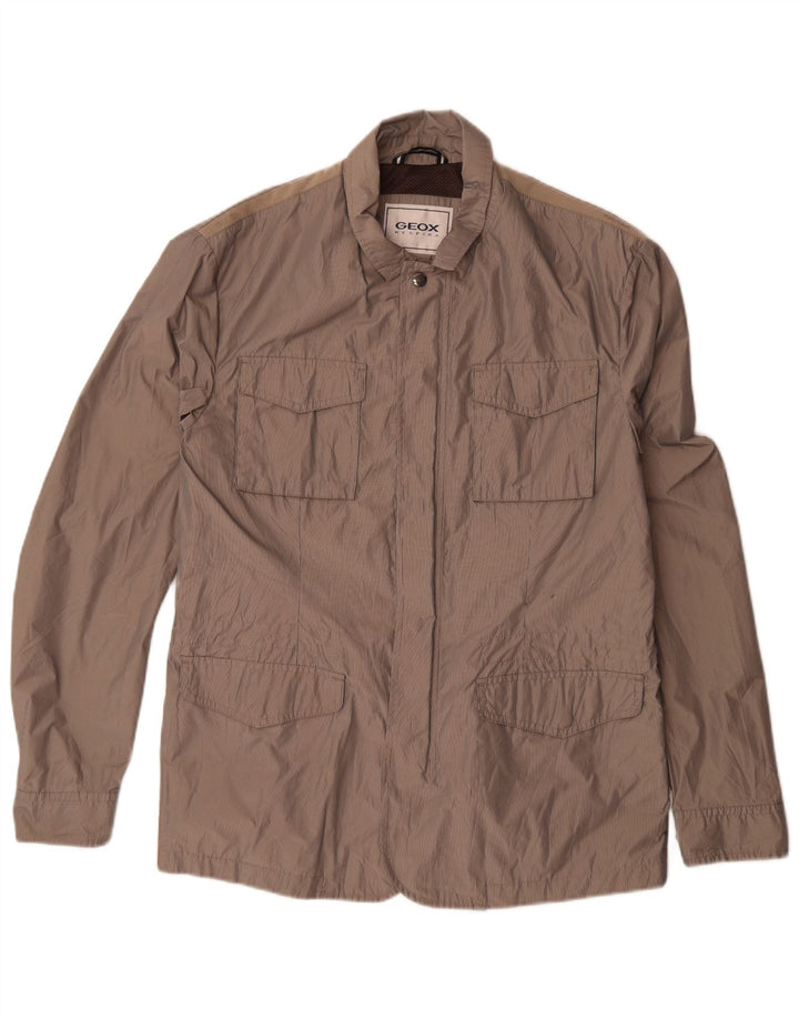Geox Mens Respira Utility Jacket UK 40 Large Brown Pinstripe Polyester