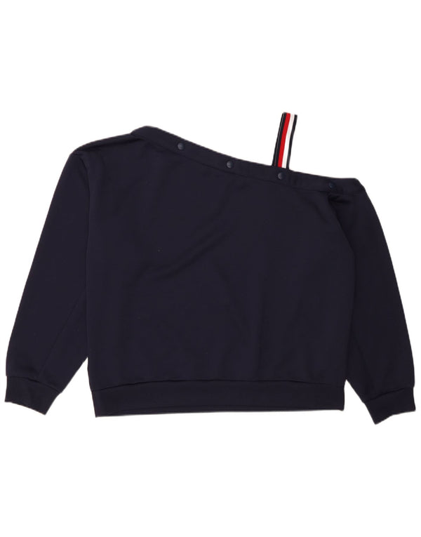 TOMMY HILFIGER Womens Crop Sweatshirt Jumper UK 16 Large Navy Blue