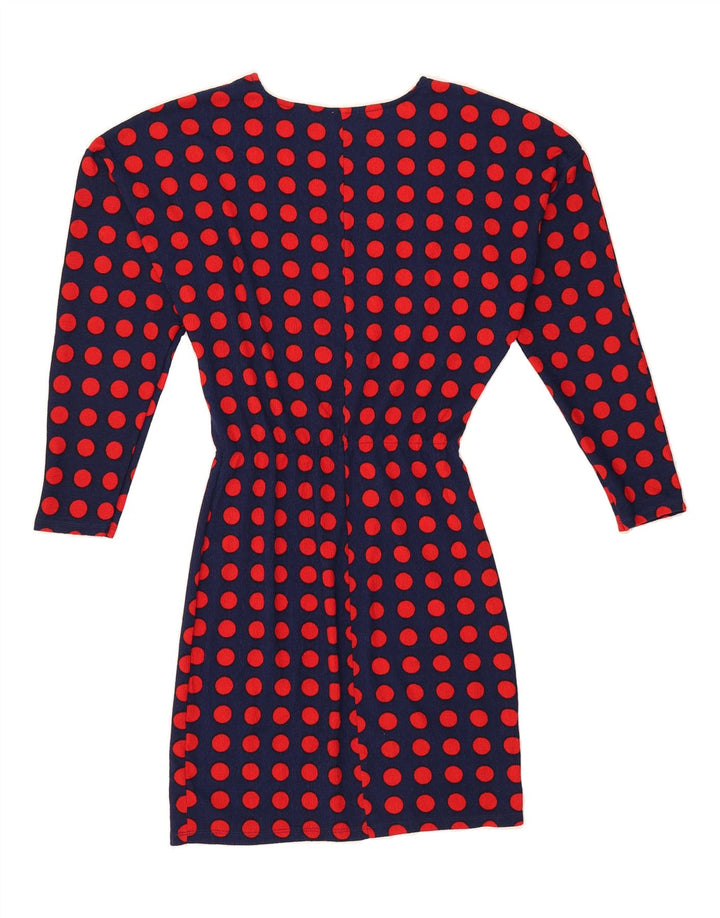 ZARA Womens Long Sleeve Basic Dress UK 10 Small Navy Blue Polka Dot Retro Vintage Zara and Second-Hand Zara from Messina Hembry 