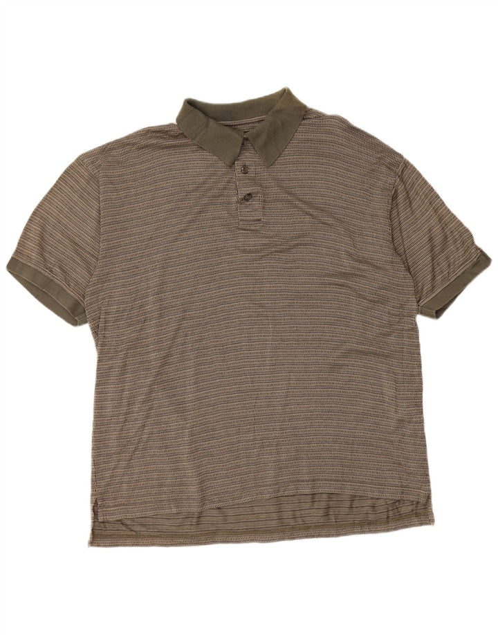IZOD Mens Polo Shirt Medium Khaki Striped Cotton