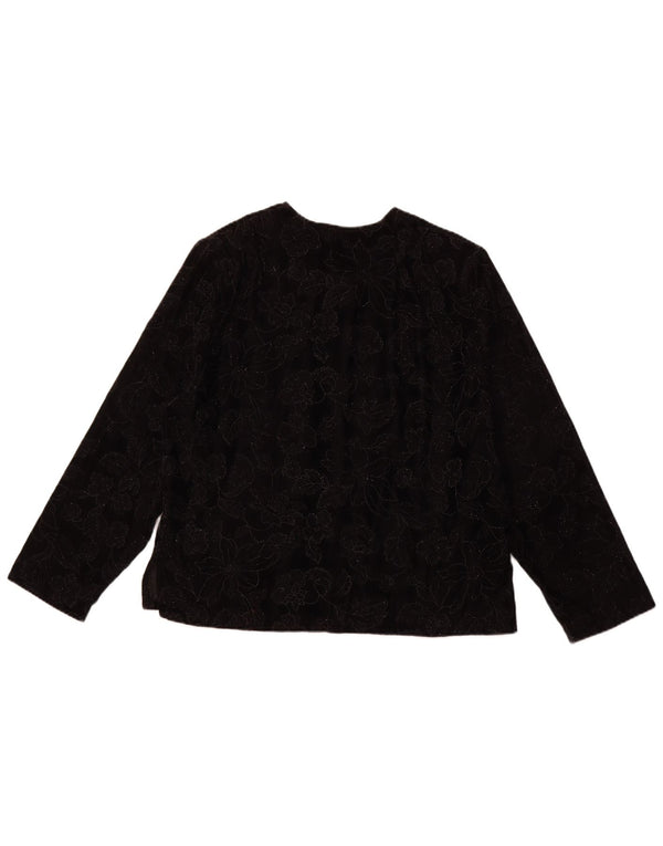 VINTAGE Womens Long Sleeve Blouse Top UK 16 Large Black Floral