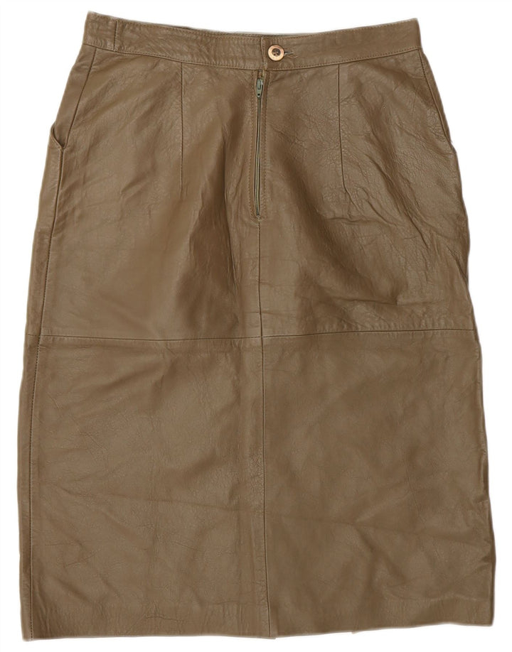 Vintage Womens Leather Skirt IT 44 Medium W28 Khaki