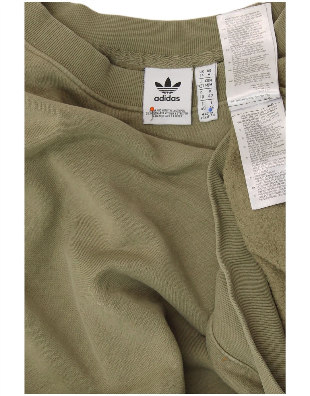 ADIDAS Womens Crop Oversized Sweatshirt Jumper UK 14 Large Khaki Cotton