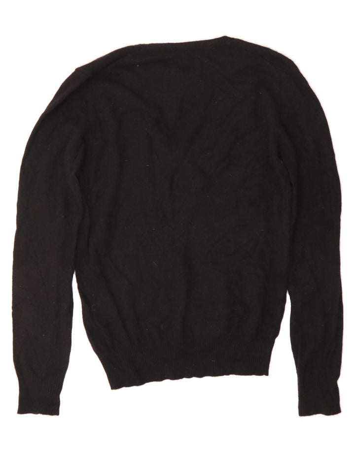 BENETTON Womens V-Neck Jumper Sweater UK 14 Medium Black Wool Vintage Benetton and Second-Hand Benetton from Messina Hembry 