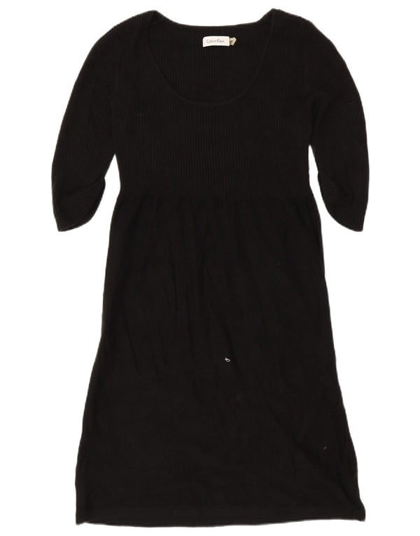 CALVIN KLEIN Womens 3/4 Sleeve Jumper Dress UK 10 Small Black Acrylic