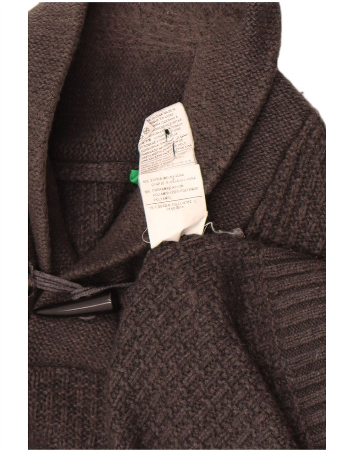 Benetton Mens Shawl Neck Jumper Sweater Large Grey Wool