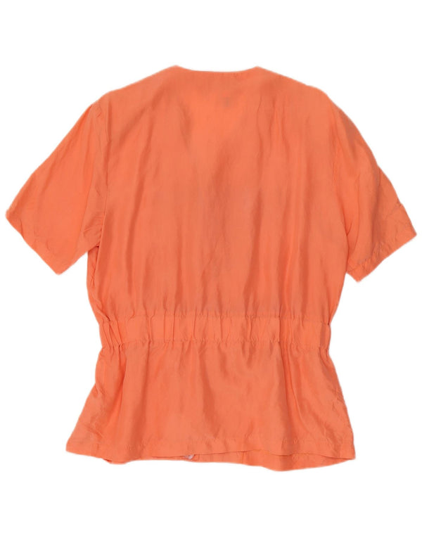 Vintage Womens Short Sleeve Blouse Top UK 12 Medium Orange Silk