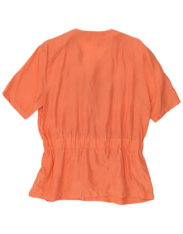 Vintage Womens Short Sleeve Blouse Top UK 12 Medium Orange Silk