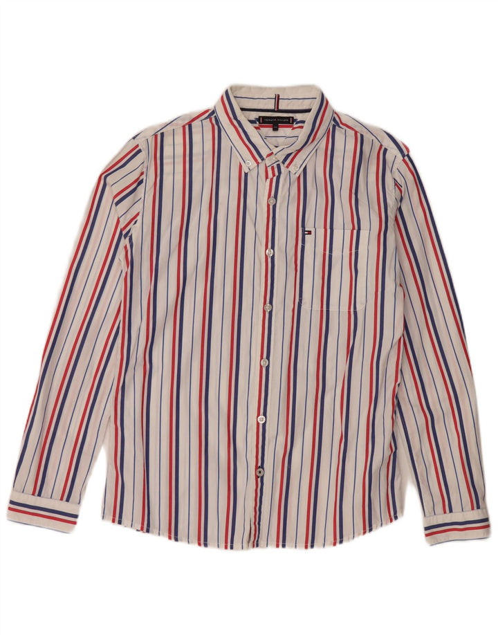 TOMMY HILFIGER Boys Shirt 13-14 Years White Pinstripe Cotton