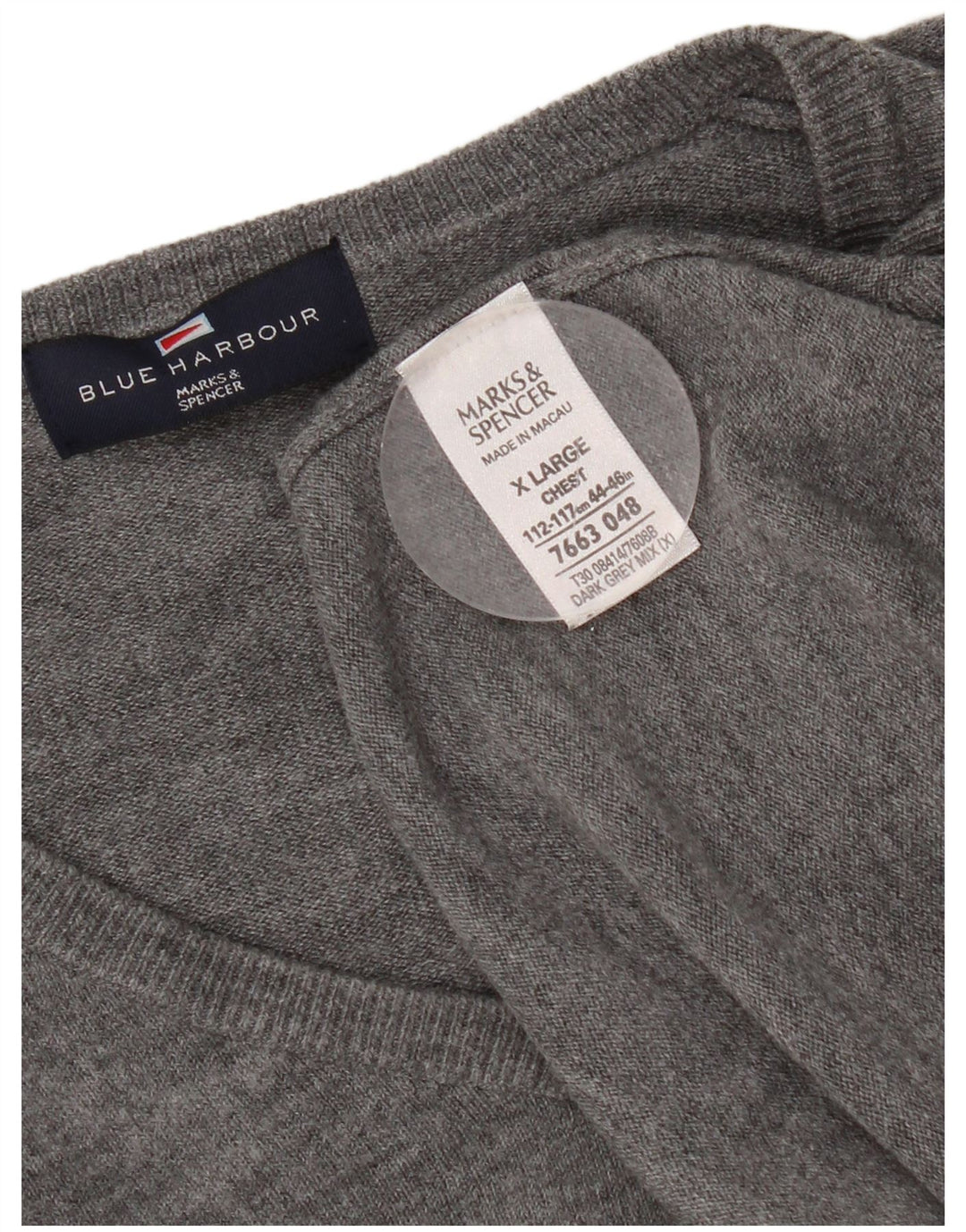 Marks & Spencer Mens V-Neck Jumper Sweater XL Grey Acrylic