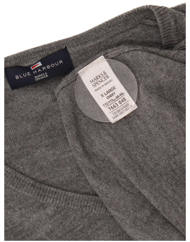 Marks & Spencer Mens V-Neck Jumper Sweater XL Grey Acrylic