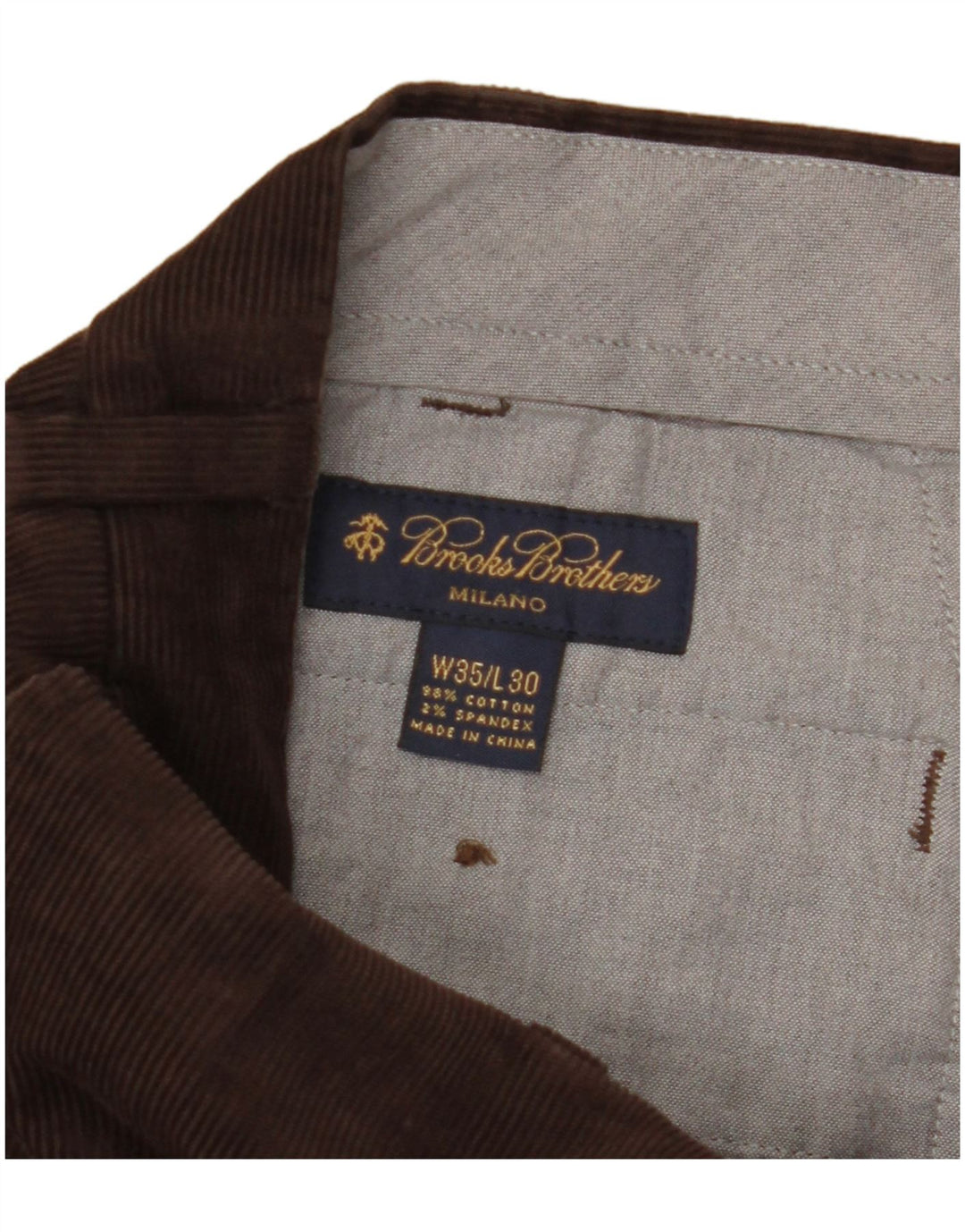 BROOKS BROTHERS Mens Straight Suit Trousers W35 L30 Brown Cotton