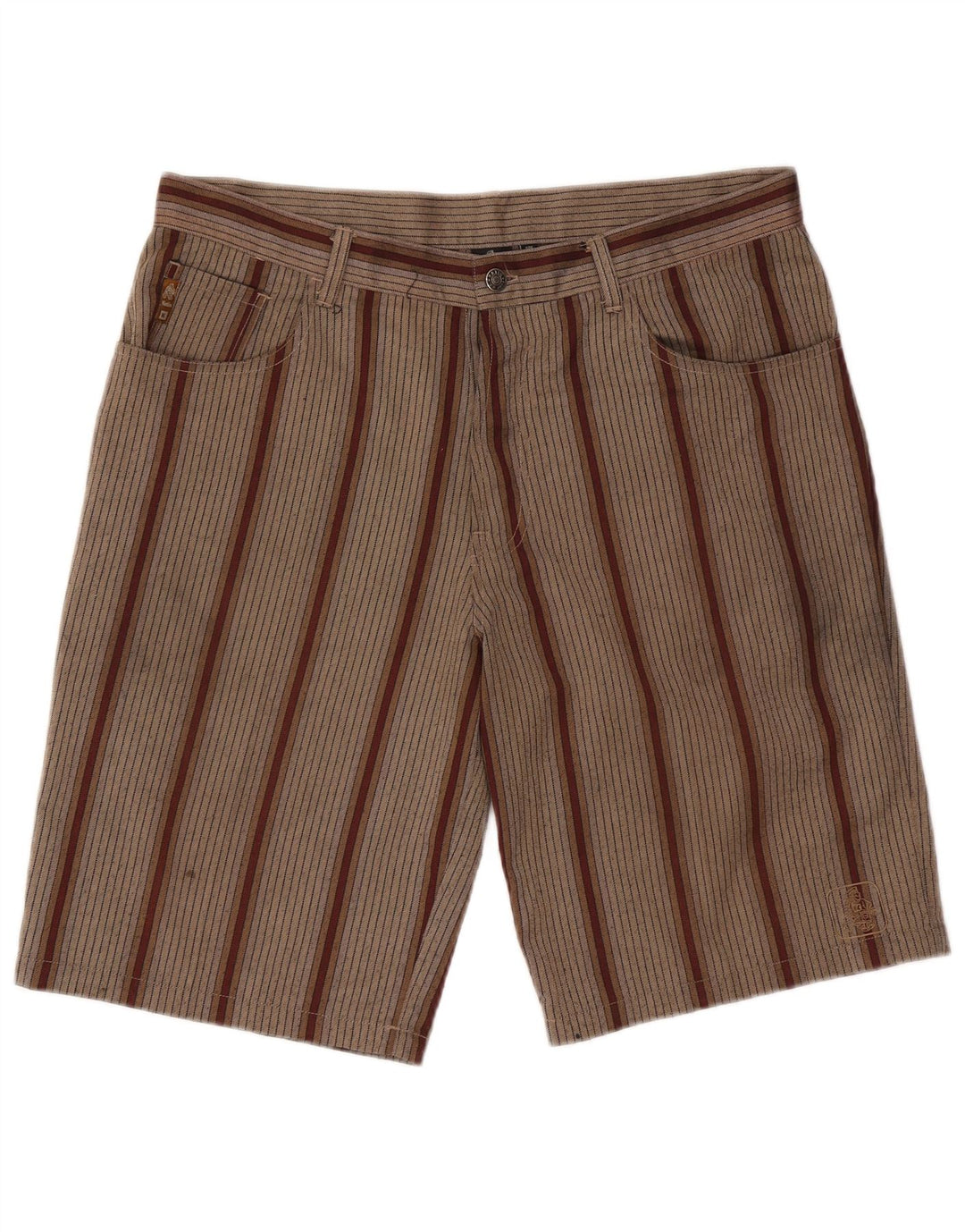 Katin Mens Casual Shorts W36 Large Brown Striped Polyester
