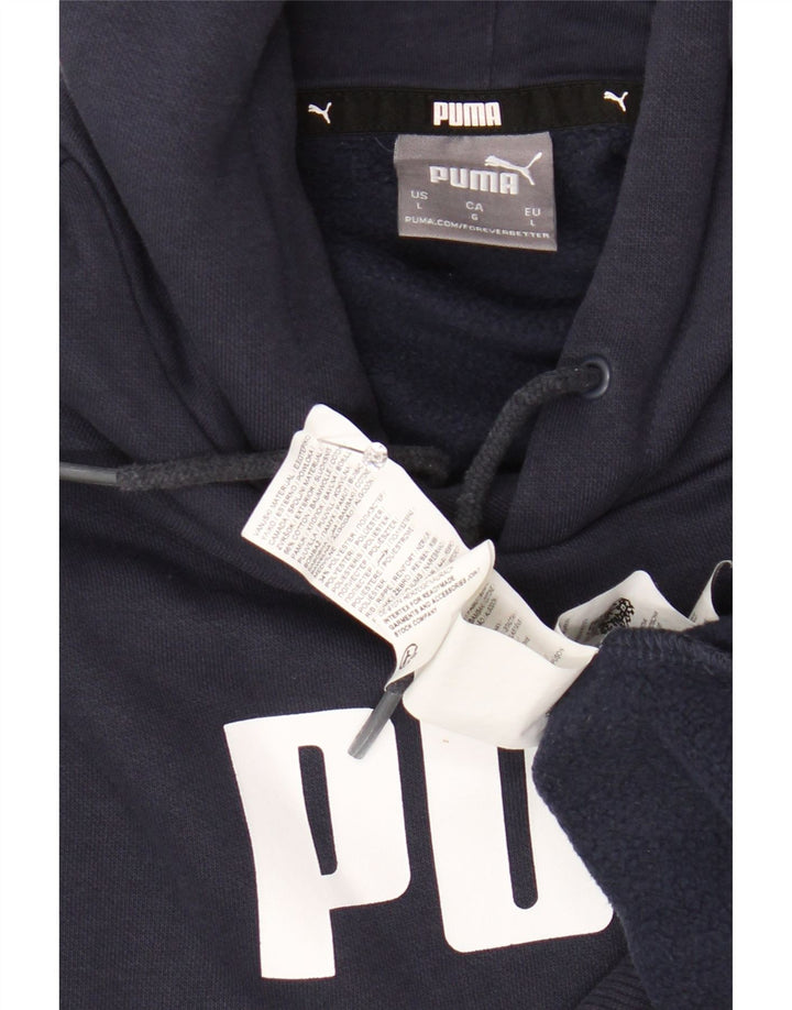 PUMA Mens Graphic Hoodie Jumper Large Navy Blue Cotton