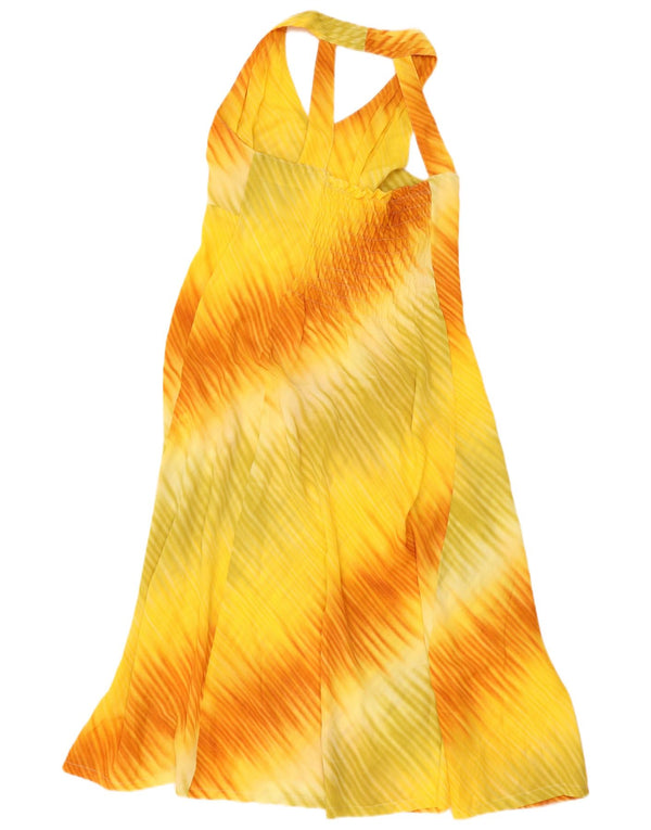 Vintage Womens Maxi Halter Dress UK 18 XL Yellow Tie Dye Polyester