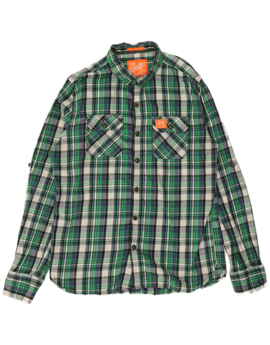 SUPERDRY Mens Flannel Shirt XL Green Check Cotton