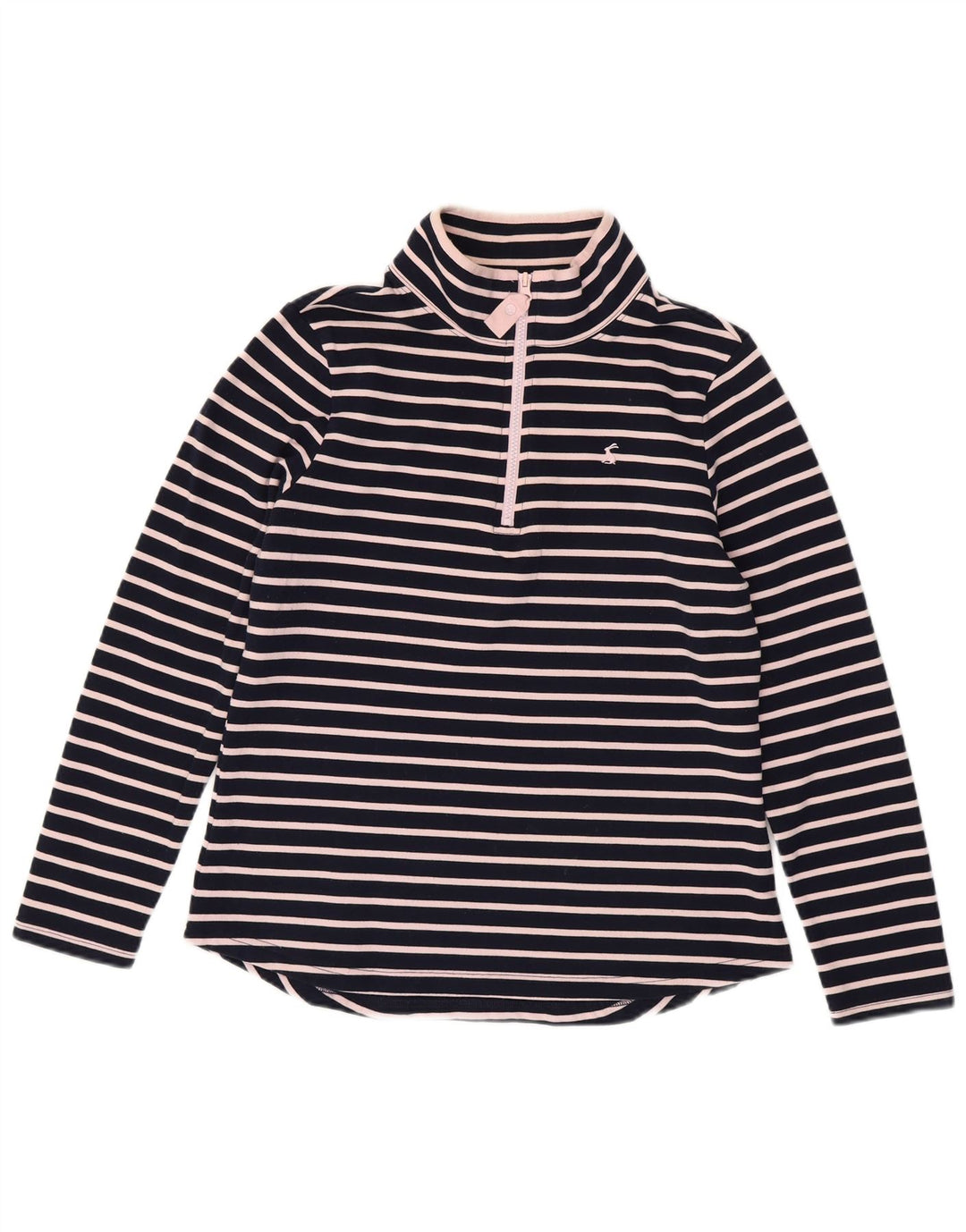 JOULES Womens Zip Neck Sweatshirt Jumper UK 14 Large Navy Blue Striped
