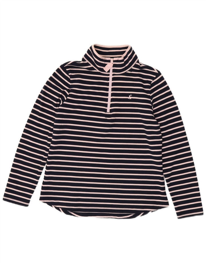 JOULES Womens Zip Neck Sweatshirt Jumper UK 14 Large Navy Blue Striped