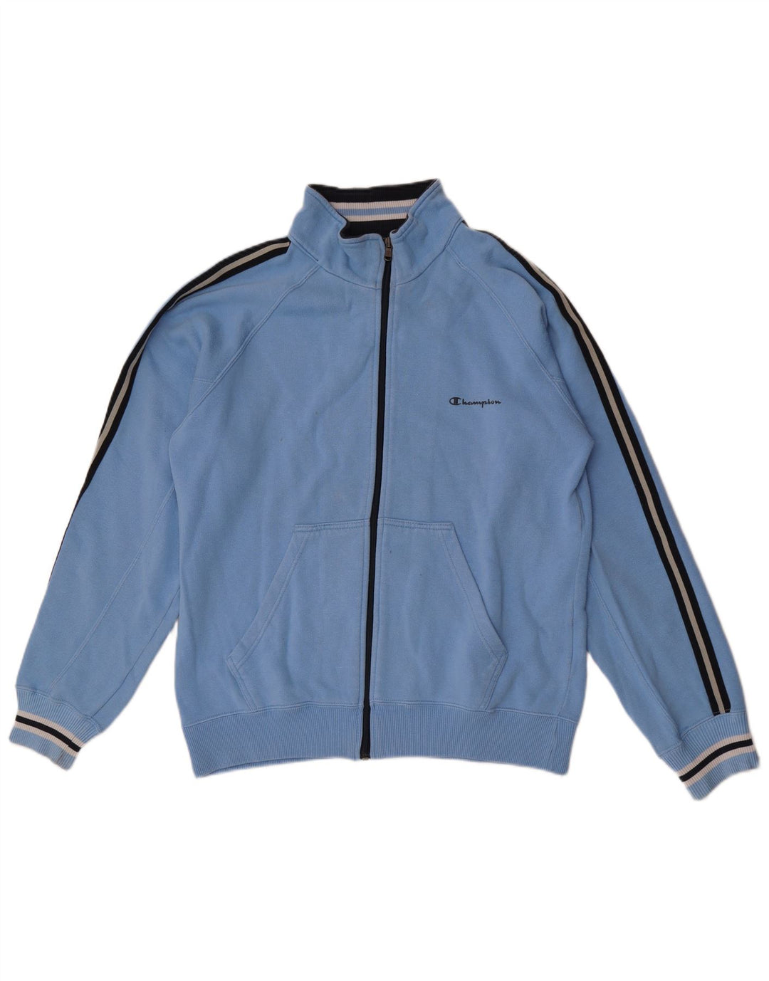 Champion Mens Tracksuit Top Jacket Large Blue Striped Cotton