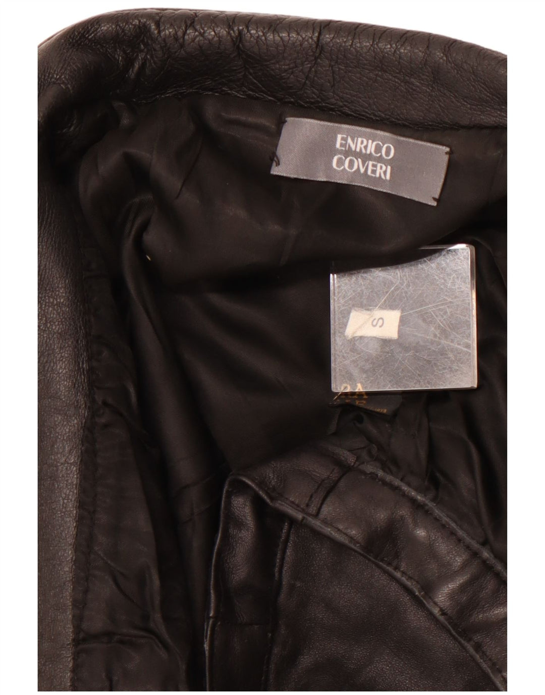 ENRICO COVERI Womens Oversized Leather Jacket UK 10 Small Black Leather