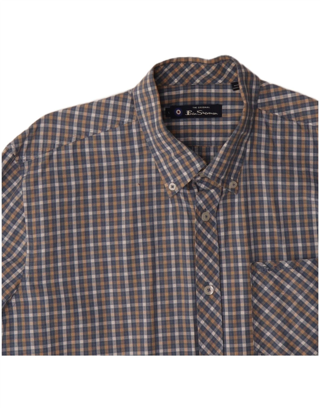 BEN SHERMAN Mens Shirt Large Blue Check Cotton