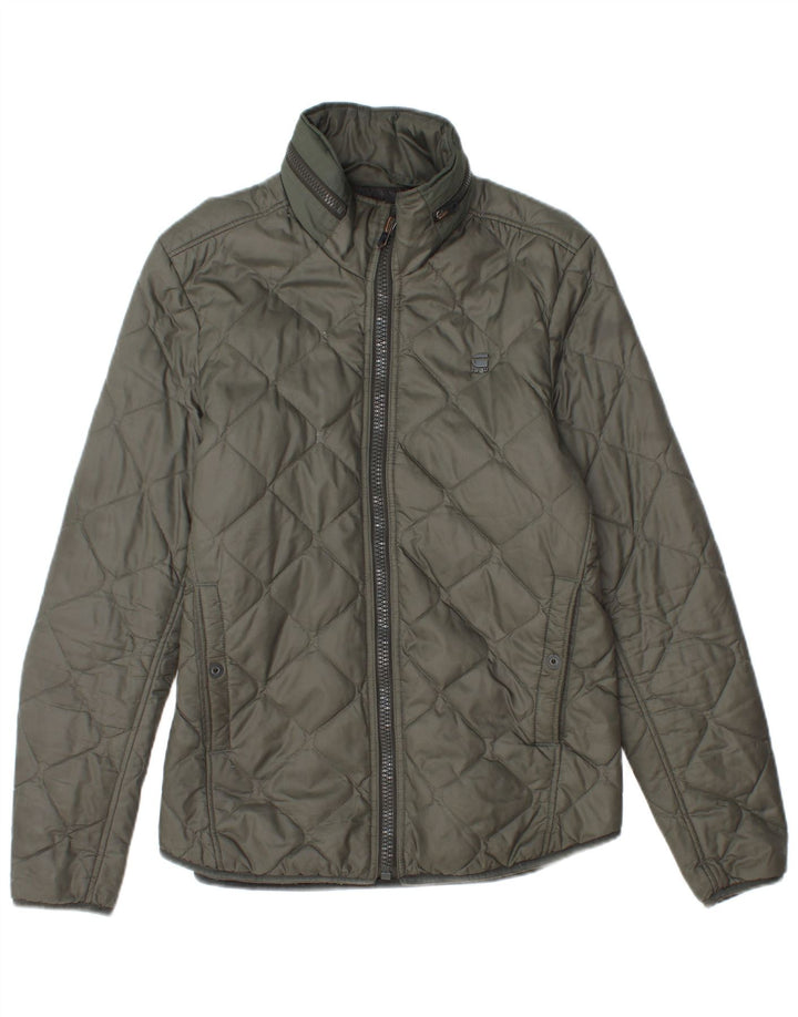 G-Star Mens Hooded Quilted Jacket UK 36 Small Khaki Polyamide