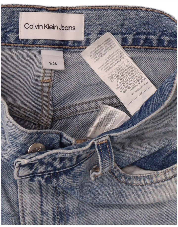 Calvin Klein Womens Distressed Tapered High Waist Jeans W26 L28 Blue Grunge