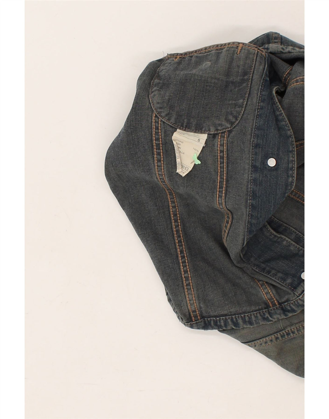 BENETTON Womens Crop Denim Jacket UK 8 Small Blue Cotton Vintage Benetton and Second-Hand Benetton from Messina Hembry 