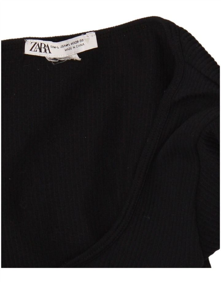 Zara Womens Long Sleeve Crop Top UK 16 Large Navy Blue