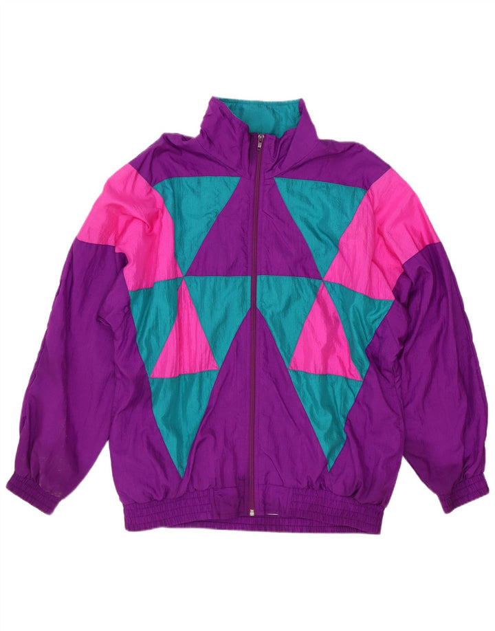 Sunterra Womens Oversized Tracksuit Top Jacket UK 10 Small Purple Geometric
