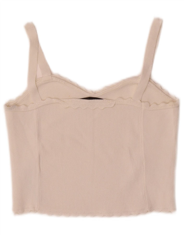 Zara Womens Crop Cami Top UK 12 Medium Off White Viscose