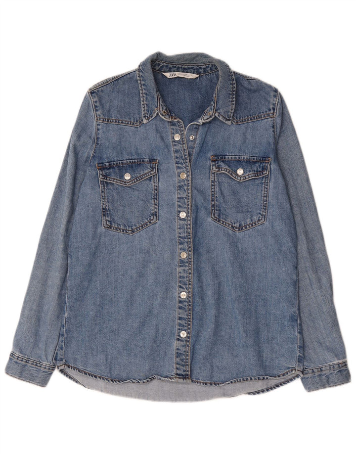 Zara Womens Denim Shirt UK 14 Medium Blue Cotton