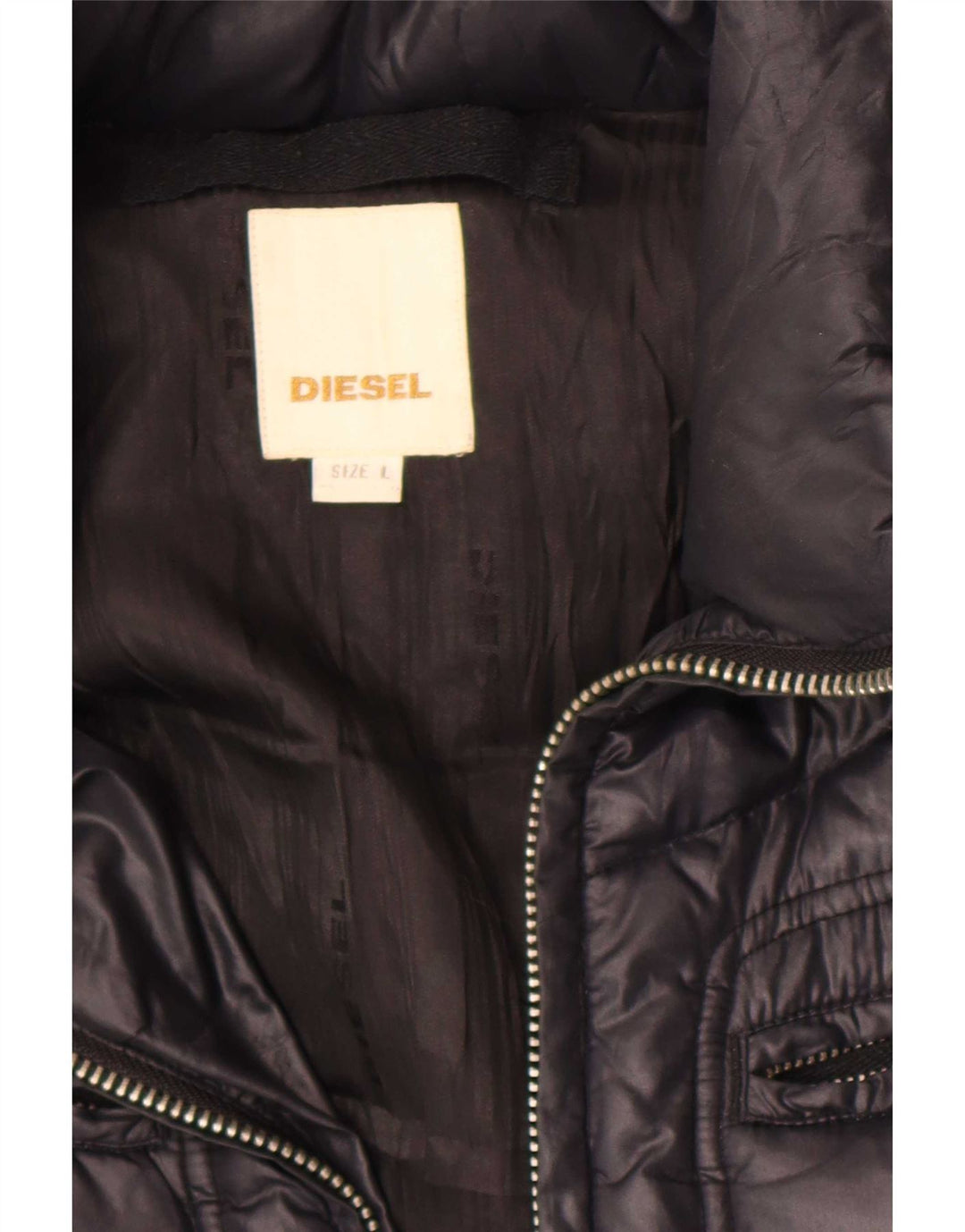 Diesel Womens Hooded Padded Jacket UK 16 Large Black