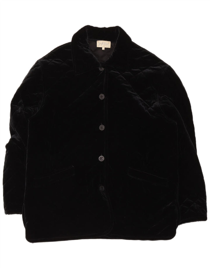 Vintage Womens Velour Quilted Jacket IT 48 XL Black Polyamide