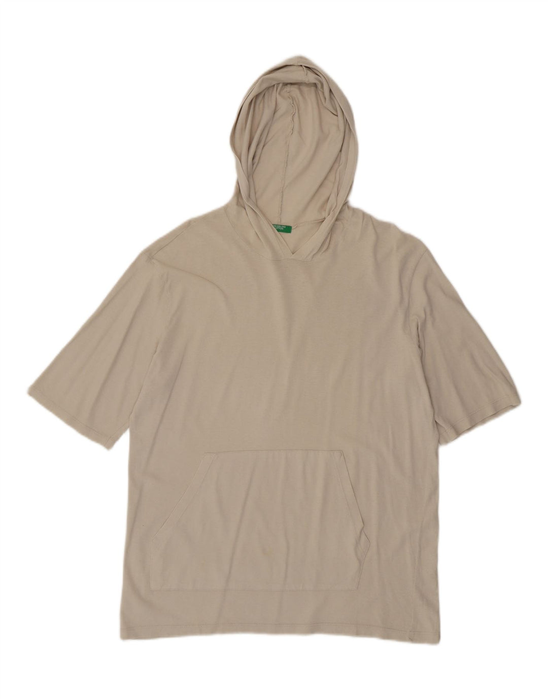 Benetton Mens Hooded T-Shirt Top Medium Off White Cotton