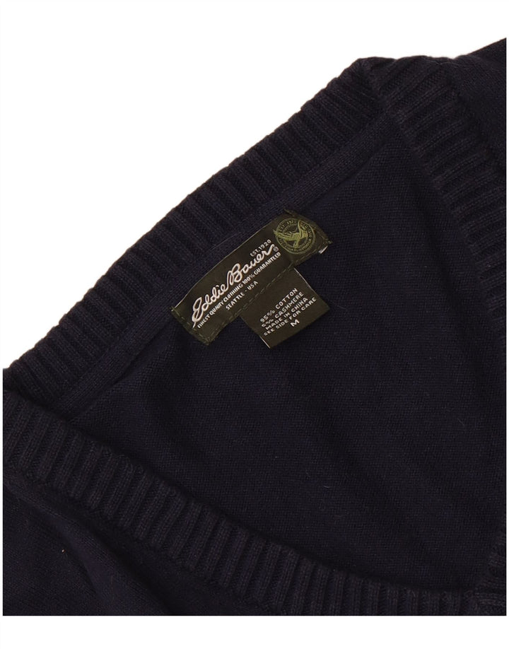 Eddie Bauer Mens V-Neck Jumper Sweater Medium Navy Blue Cotton
