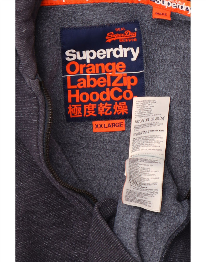 SUPERDRY Mens Zip Hoodie Sweater 2XL Navy Blue Flecked Cotton