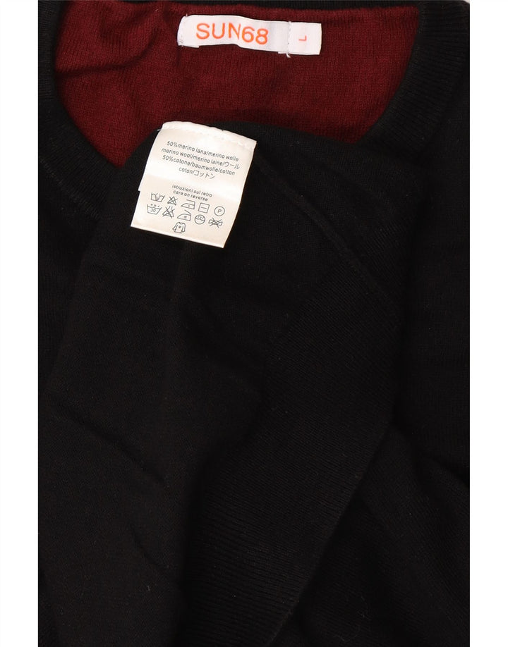 SUN68 Womens Crew Neck Jumper Sweater Large Black Merino Wool