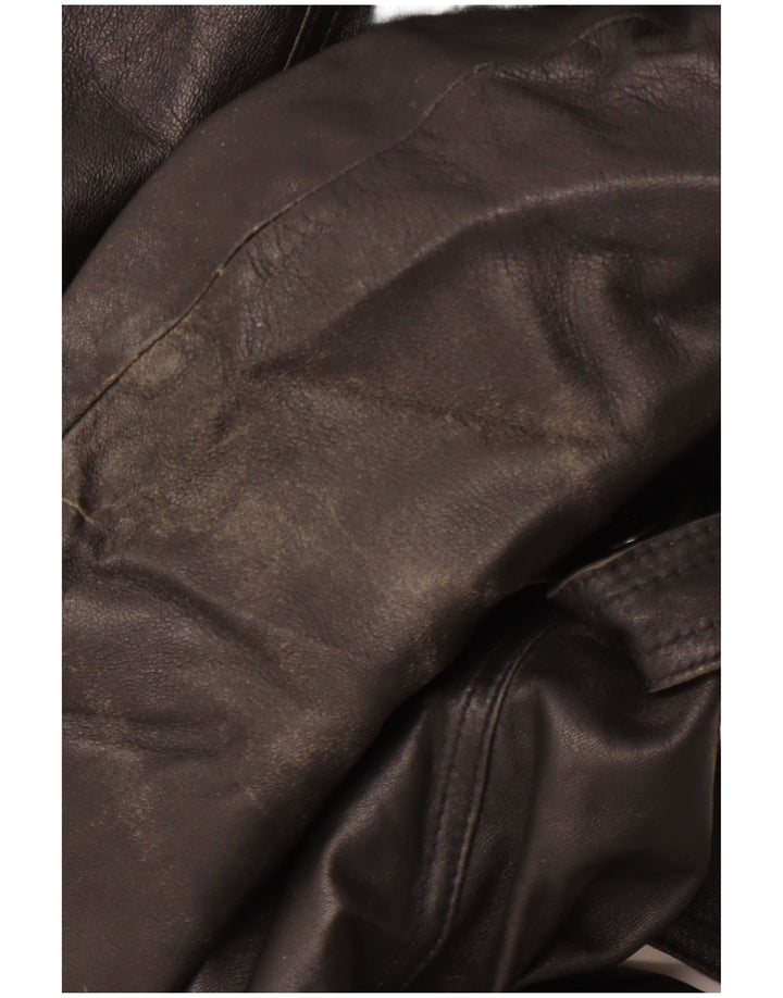 VINTAGE Womens Leather Coat IT 40 Small Black