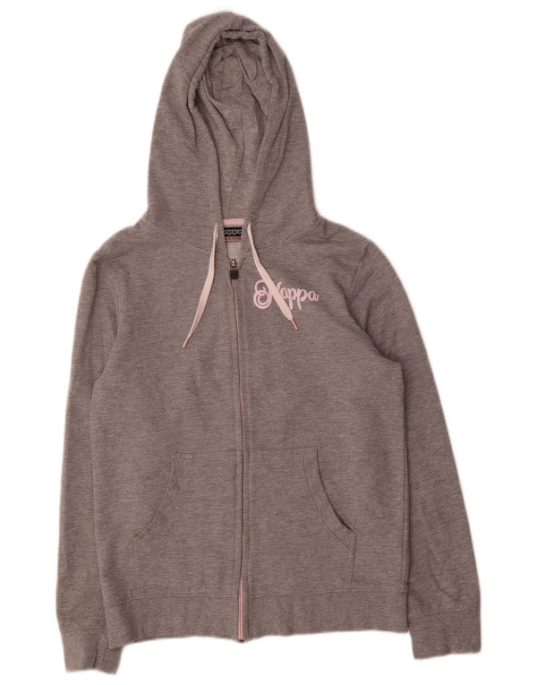 Kappa Womens Graphic Zip Hoodie Sweater UK 12 Medium Grey Cotton