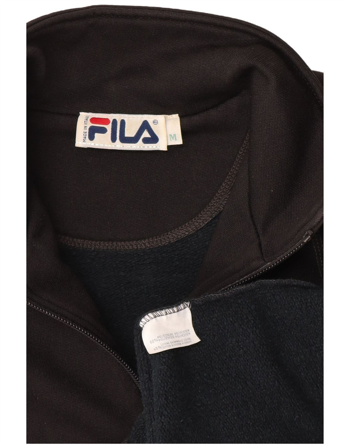 FILA Womens Graphic Tracksuit Top Jacket UK 14 Medium Black Polyester