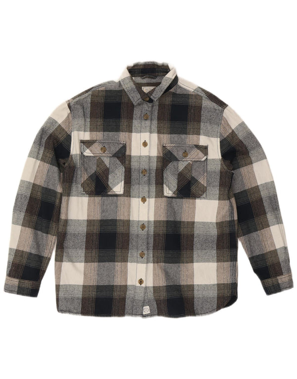 Fat Face Womens Oversized Flannel Shirt UK 10 Small Grey Check Cotton
