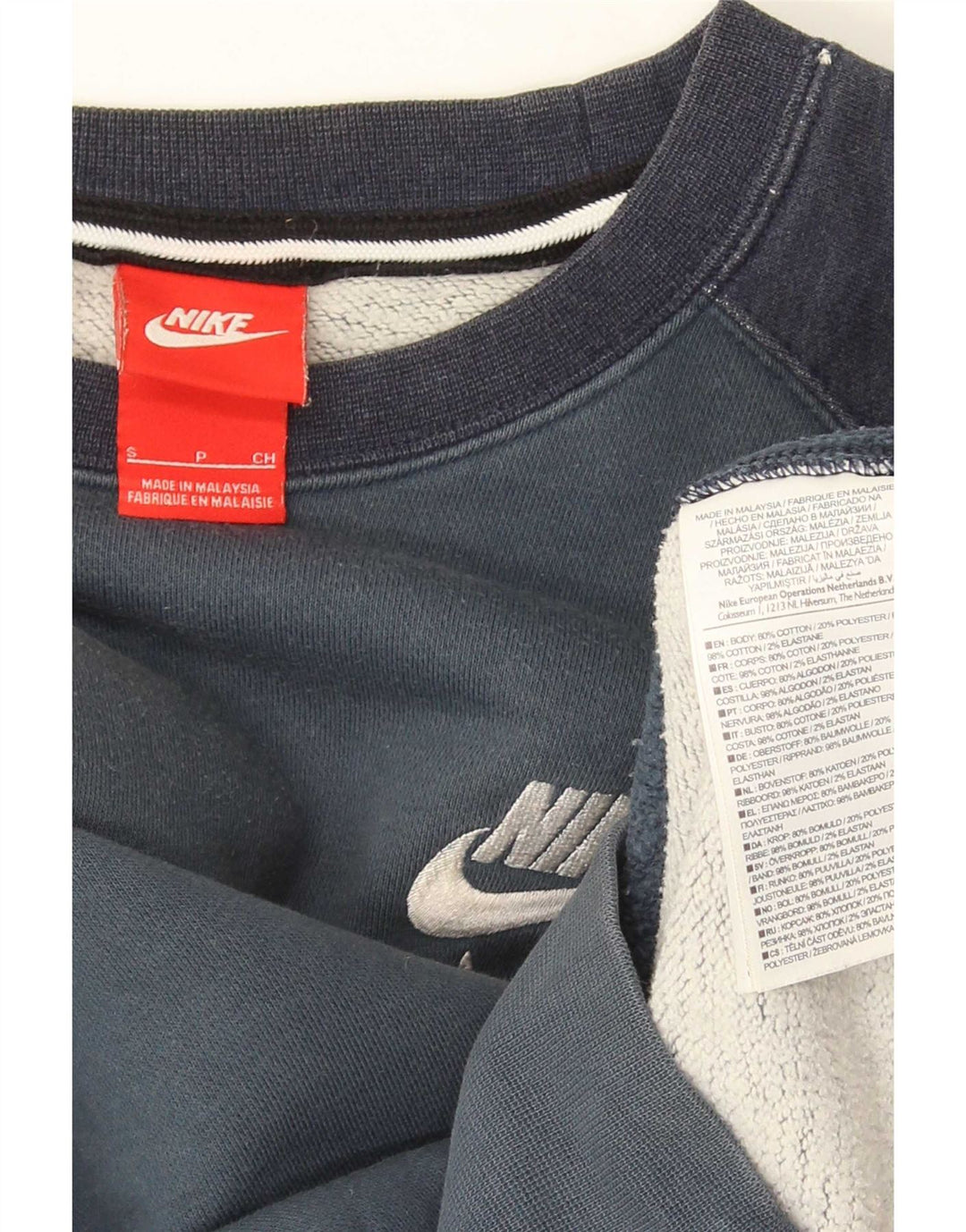 Nike Mens Sweatshirt Jumper Small Navy Blue Colourblock Cotton