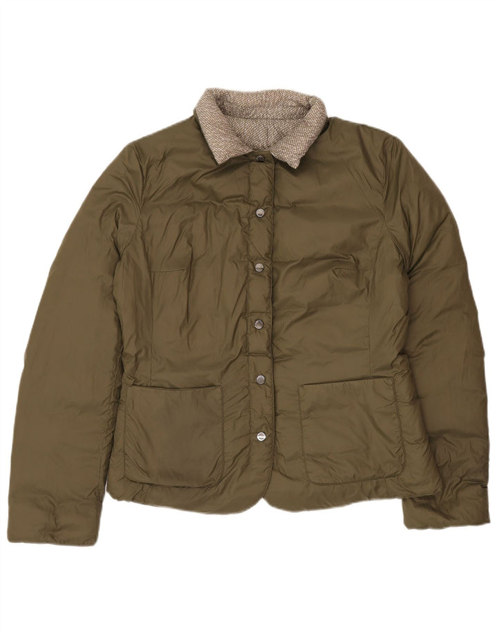 Benetton Womens Reversible Padded Jacket UK 16 Large Green Polyamide